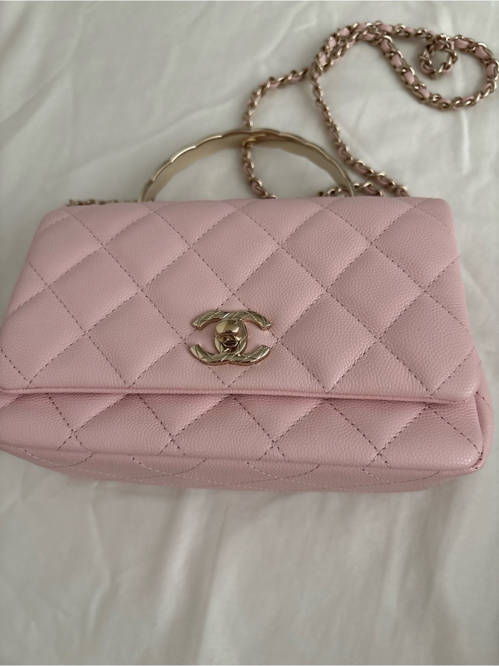 Chanel Coco Crush Top Handle Bag Quilted Caviar Mini Pink